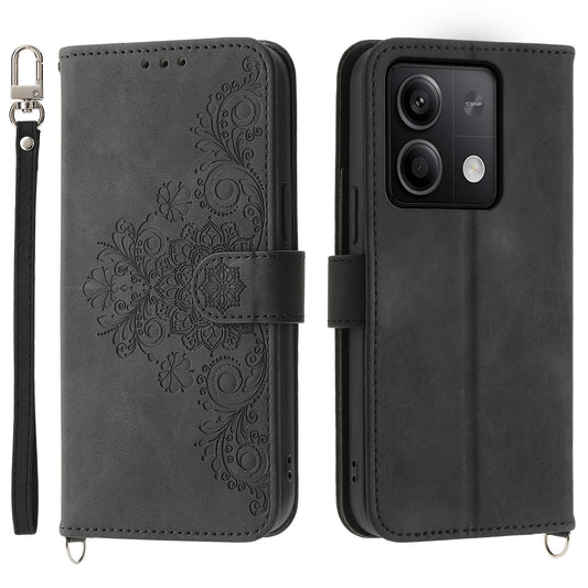 For Xiaomi Redmi Note 13 5G / Note 13 5G (China) Leather Phone Case with 2 Straps - Black