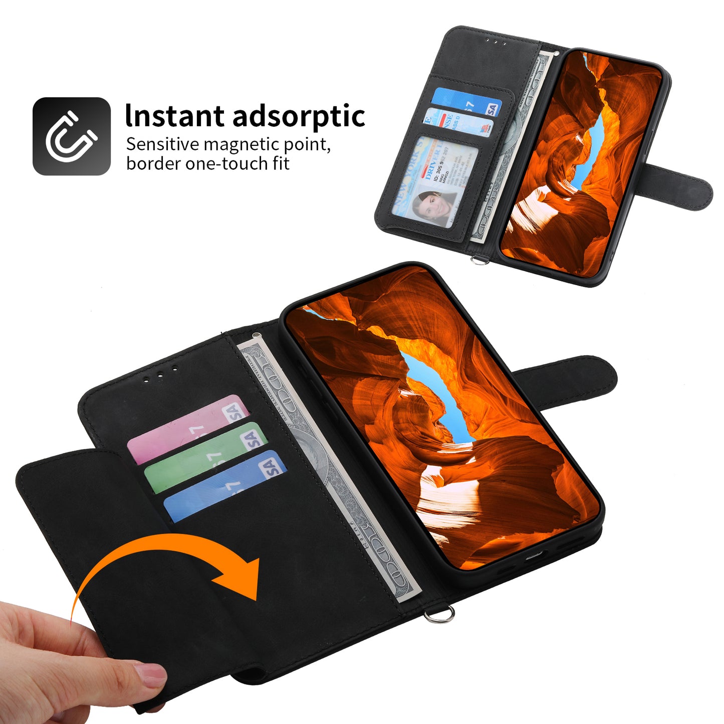 For Xiaomi Redmi Note 13 5G / Note 13 5G (China) Leather Phone Case with 2 Straps - Black