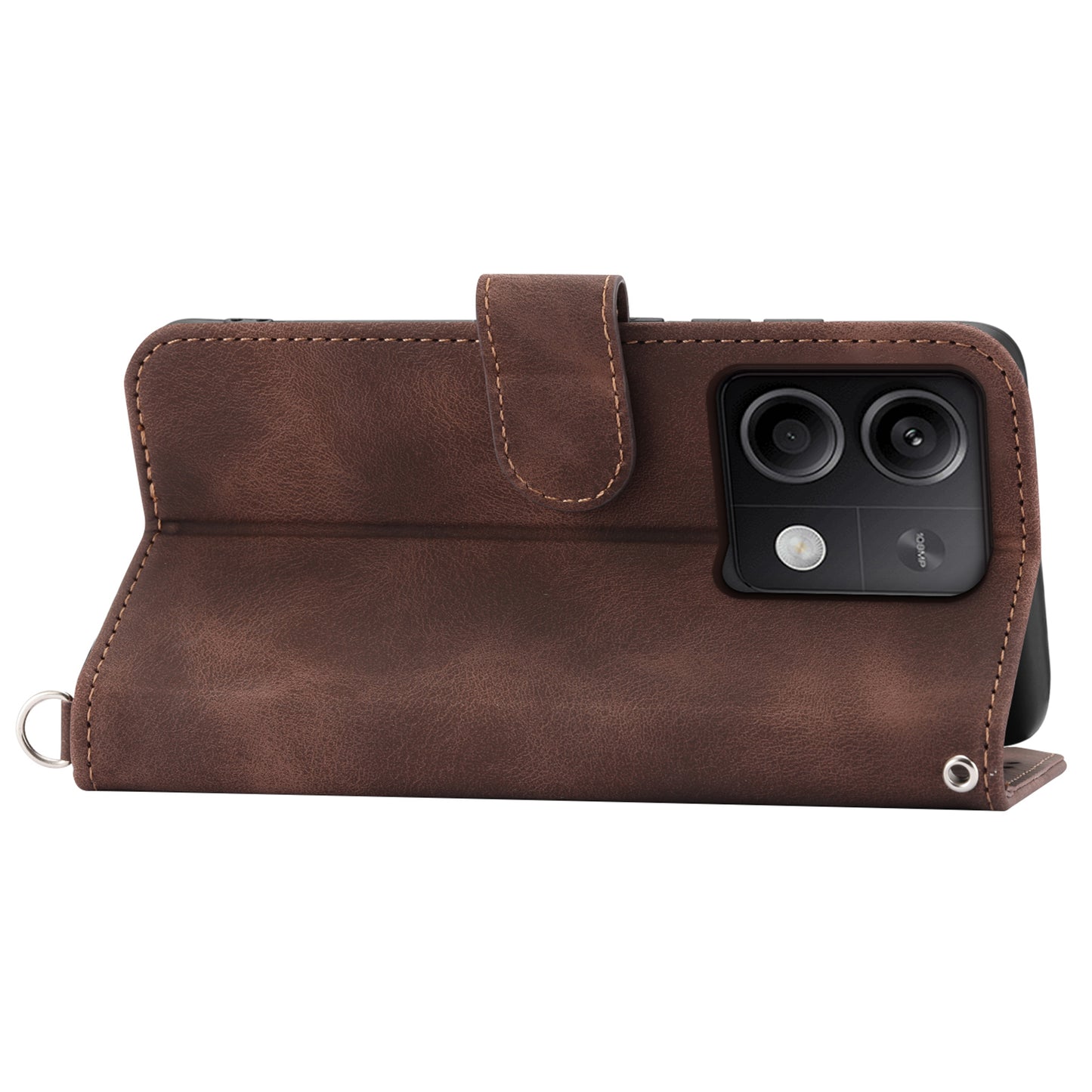For Xiaomi Redmi Note 13 5G / Note 13 5G (China) Leather Phone Case with 2 Straps - Brown