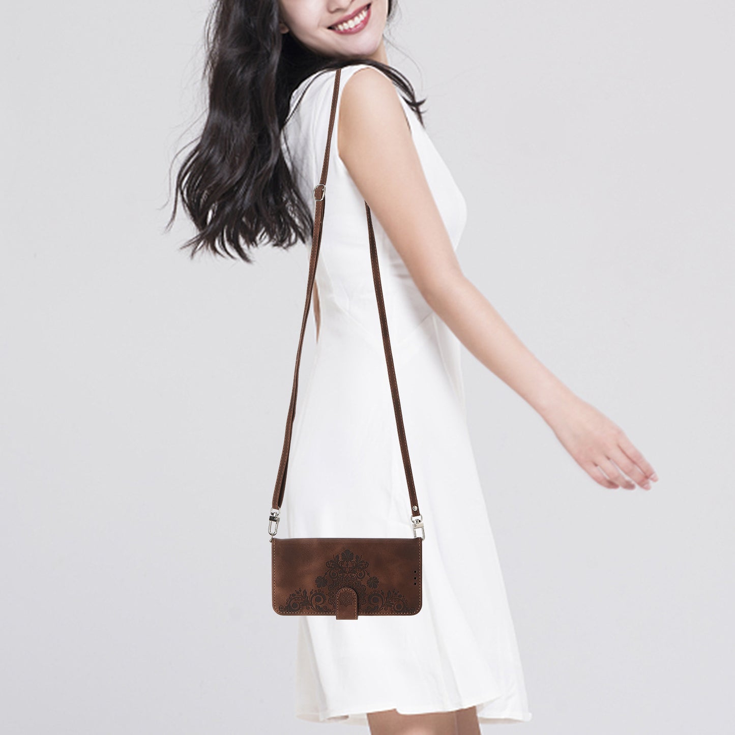 For Xiaomi Redmi Note 13 5G / Note 13 5G (China) Leather Phone Case with 2 Straps - Brown