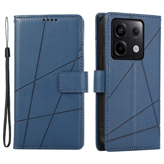 DF-06 For Xiaomi Redmi Note 13 Pro 5G / Poco X6 5G Leather Case Line Imprinted Wallet Cover - Blue