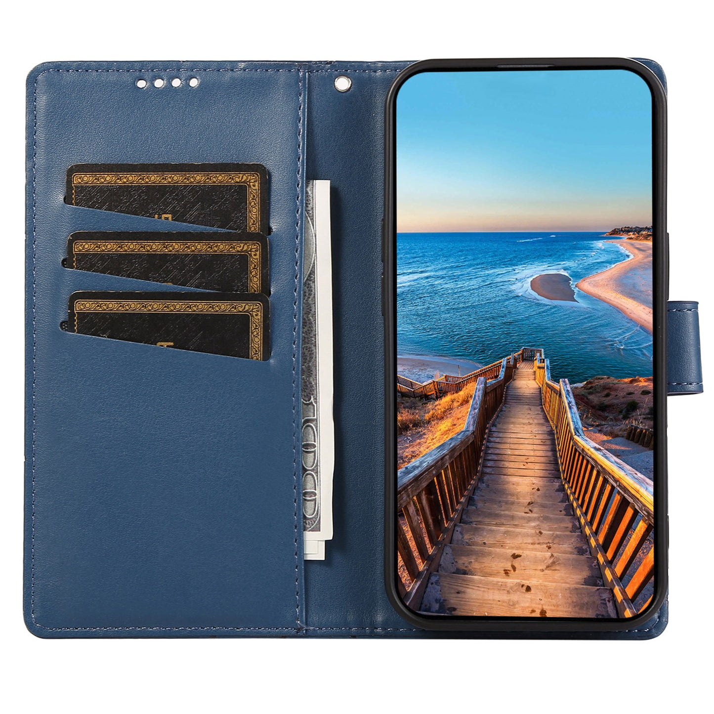 DF-06 For Xiaomi Redmi Note 13 Pro 5G / Poco X6 5G Leather Case Line Imprinted Wallet Cover - Blue