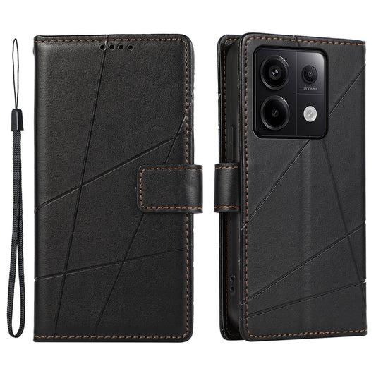 DF-06 For Xiaomi Redmi Note 13 Pro 5G / Poco X6 5G Leather Case Line Imprinted Wallet Cover - Black