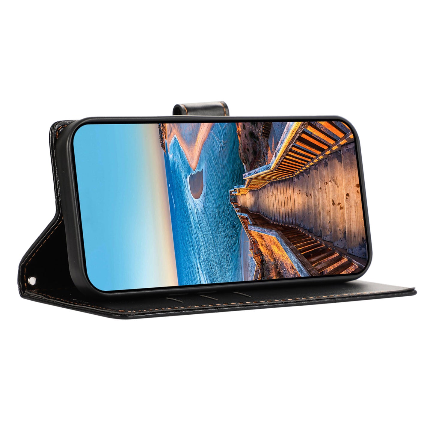 DF-06 For Xiaomi Redmi Note 13 Pro 5G / Poco X6 5G Leather Case Line Imprinted Wallet Cover - Black