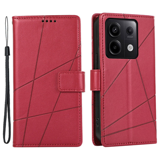 DF-06 For Xiaomi Redmi Note 13 Pro 5G / Poco X6 5G Leather Case Line Imprinted Wallet Cover - Red