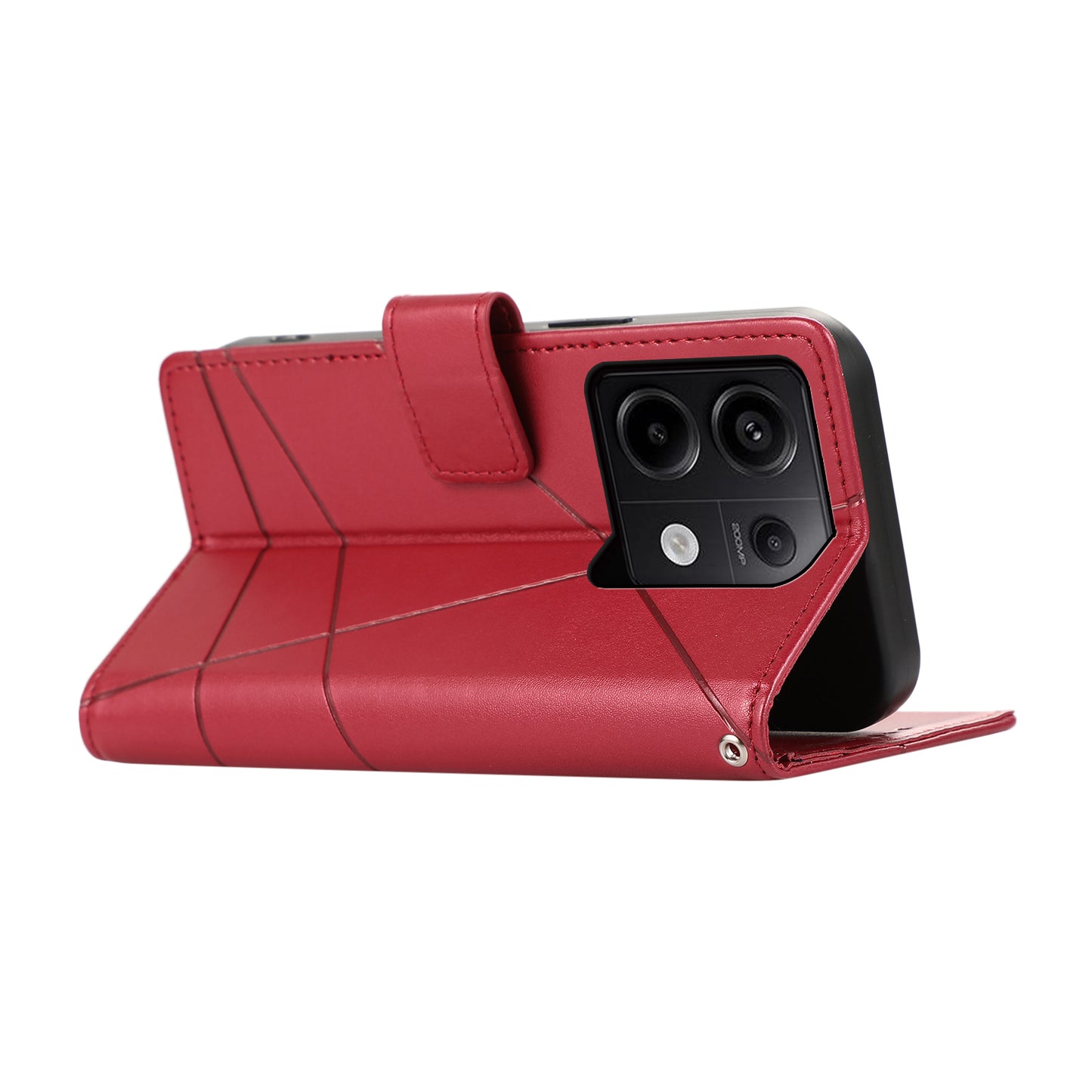 DF-06 For Xiaomi Redmi Note 13 Pro 5G / Poco X6 5G Leather Case Line Imprinted Wallet Cover - Red