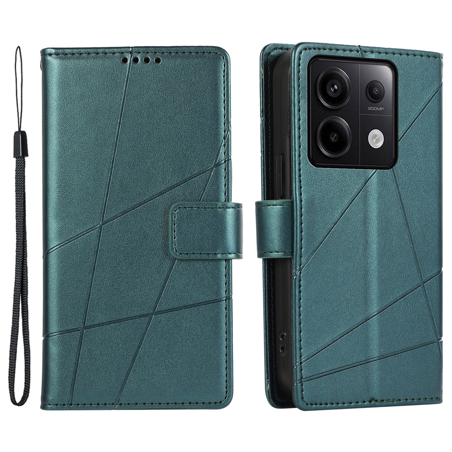 DF-06 For Xiaomi Redmi Note 13 Pro 5G / Poco X6 5G Leather Case Line Imprinted Wallet Cover - Green
