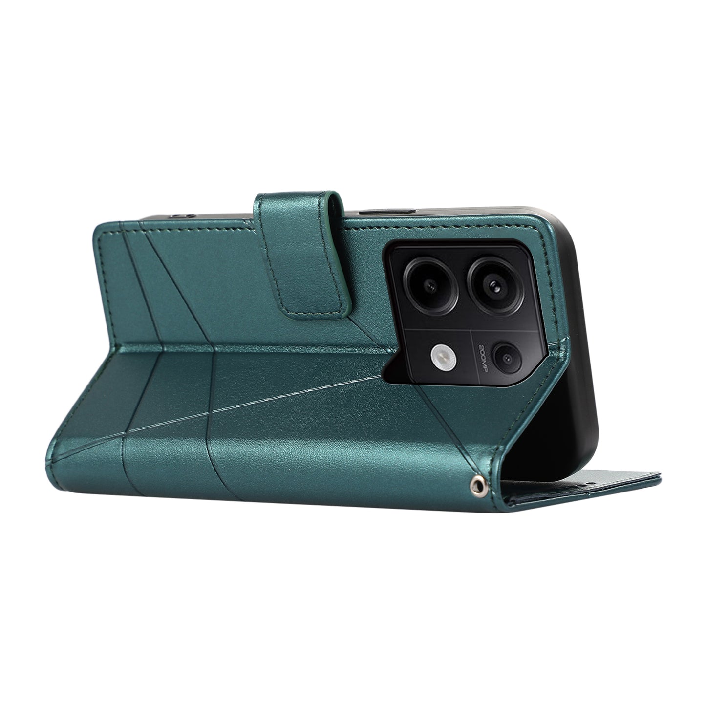 DF-06 For Xiaomi Redmi Note 13 Pro 5G / Poco X6 5G Leather Case Line Imprinted Wallet Cover - Green