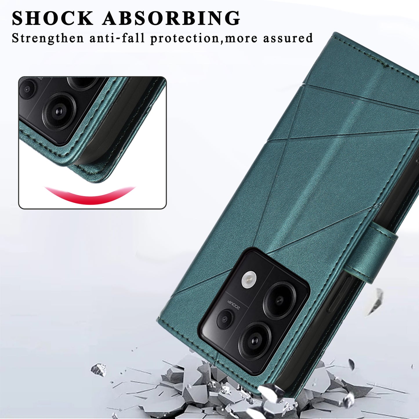 DF-06 For Xiaomi Redmi Note 13 Pro 5G / Poco X6 5G Leather Case Line Imprinted Wallet Cover - Green