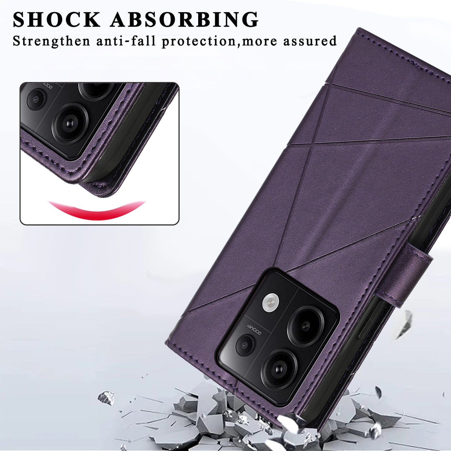 DF-06 For Xiaomi Redmi Note 13 Pro 5G / Poco X6 5G Leather Case Line Imprinted Wallet Cover - Purple