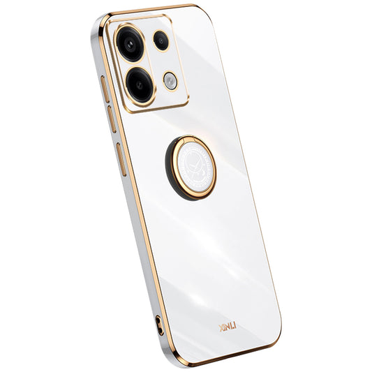 XINLI For Xiaomi Redmi Note 13 Pro 5G / Poco X6 5G Case TPU Phone Back Cover Electroplating Edge with Kickstand - White