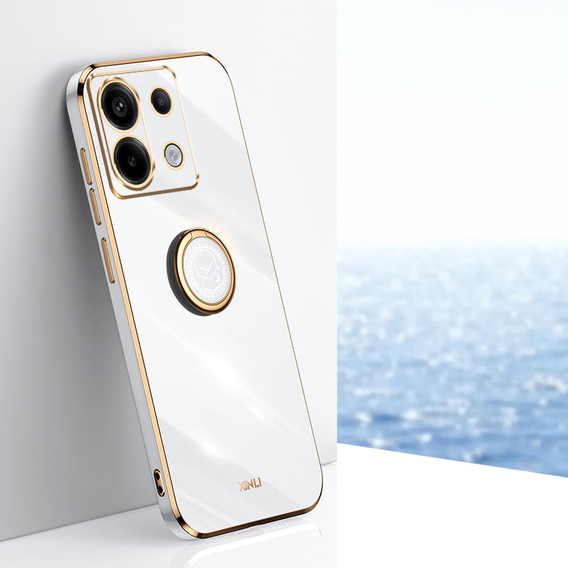 XINLI For Xiaomi Redmi Note 13 Pro 5G / Poco X6 5G Case TPU Phone Back Cover Electroplating Edge with Kickstand - White