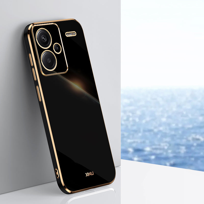 XINLI For Xiaomi Redmi Note 13 Pro+ 5G  Soft TPU Case Electroplating Shockproof Phone Cover - Black
