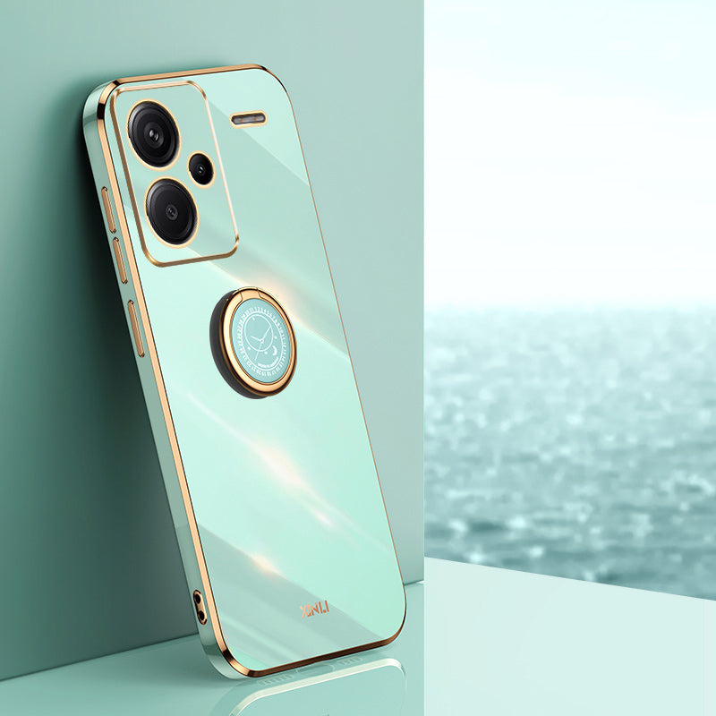 XINLI For Xiaomi Redmi Note 13 Pro+ 5G Case with Ring Kickstand TPU Phone Back Cover - Cyan