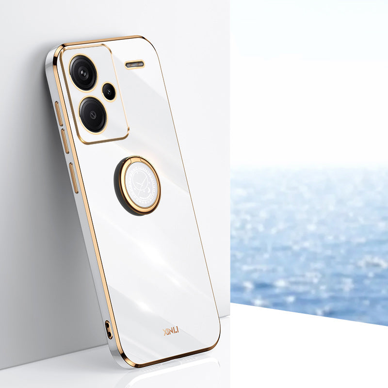 XINLI For Xiaomi Redmi Note 13 Pro+ 5G Case with Ring Kickstand TPU Phone Back Cover - White