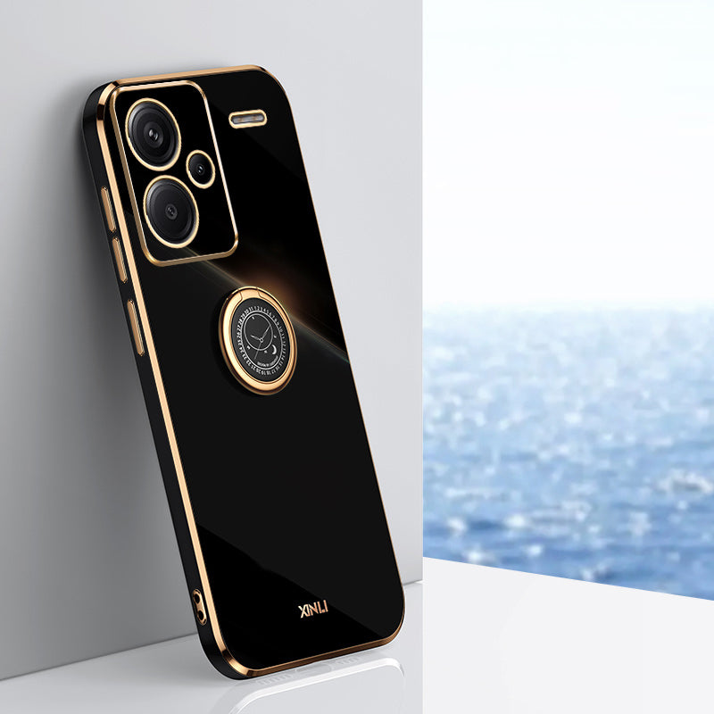 XINLI For Xiaomi Redmi Note 13 Pro+ 5G Case with Ring Kickstand TPU Phone Back Cover - Black
