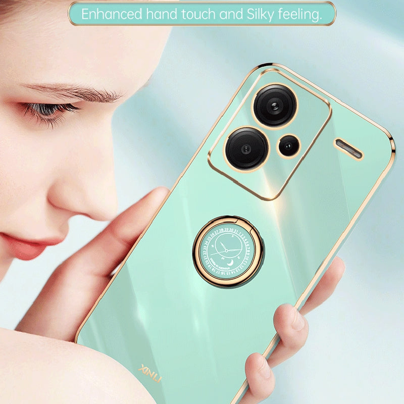 XINLI For Xiaomi Redmi Note 13 Pro+ 5G Case with Ring Kickstand TPU Phone Back Cover - Black