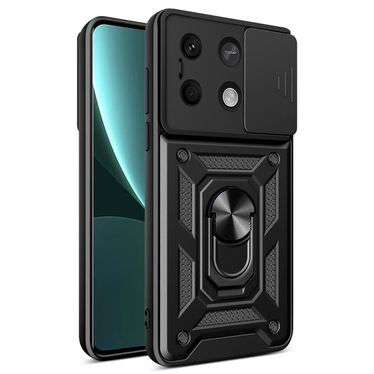 For Xiaomi Redmi Note 13 5G Phone Case Slide Lens Protection Shockproof Cover - Black