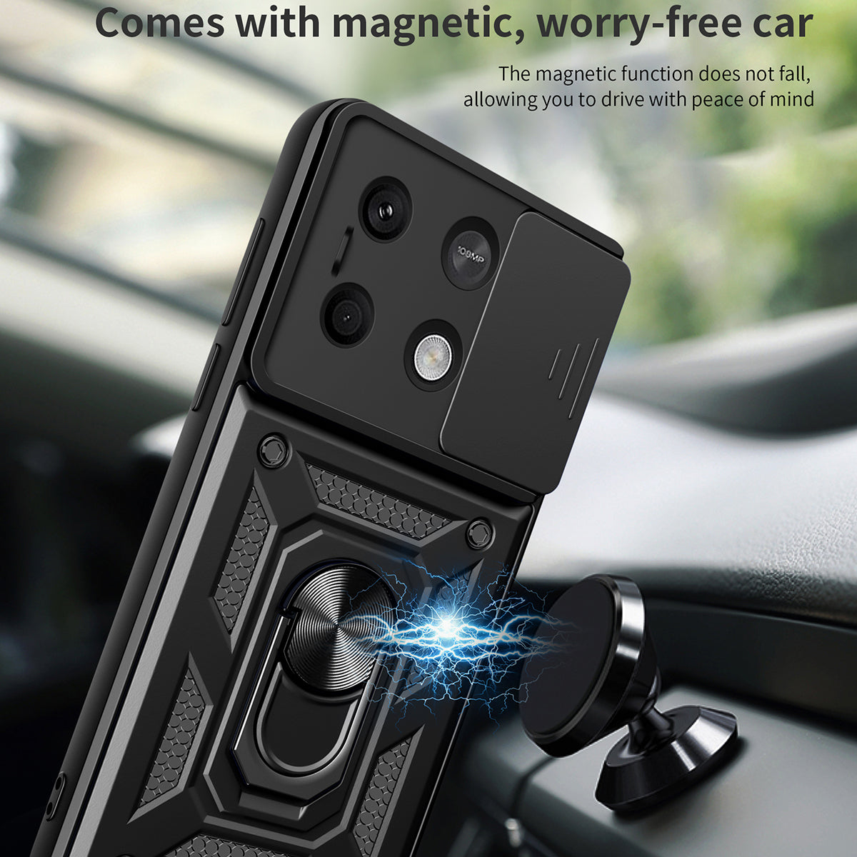 For Xiaomi Redmi Note 13 5G Phone Case Slide Lens Protection Shockproof Cover - Black