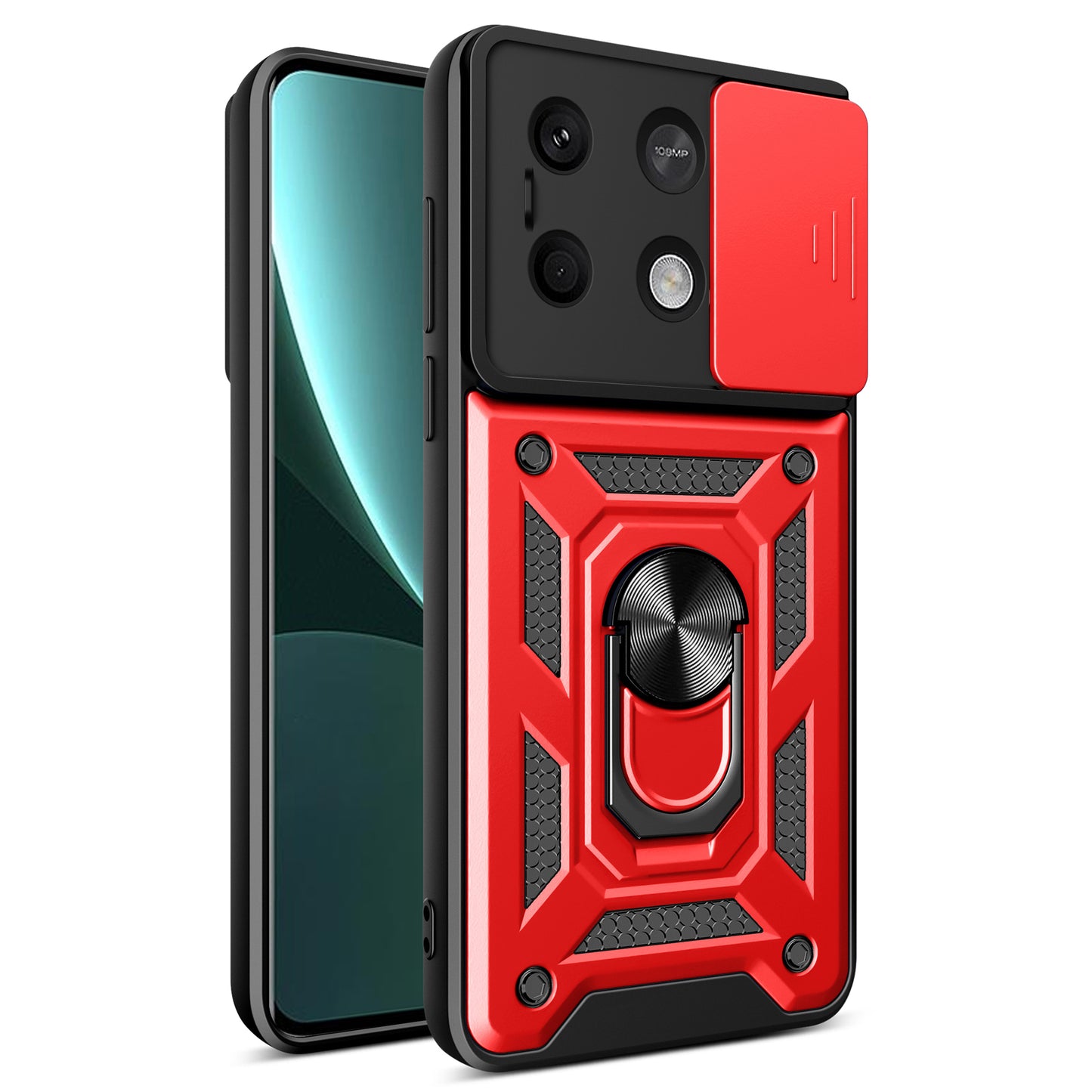 For Xiaomi Redmi Note 13 5G Phone Case Slide Lens Protection Shockproof Cover - Red