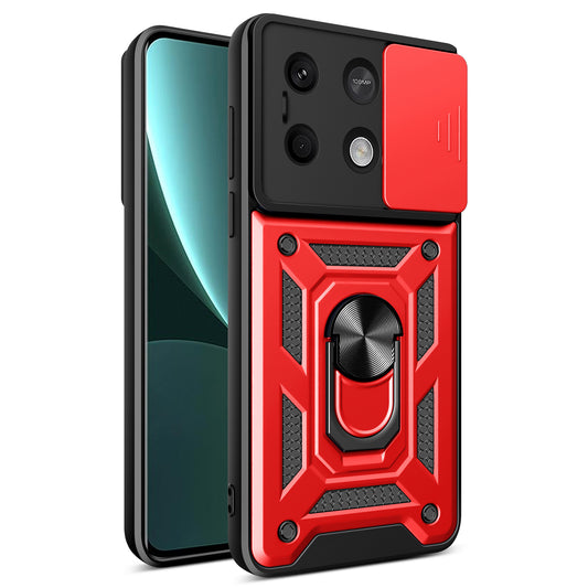 For Xiaomi Redmi Note 13 5G Phone Case Slide Lens Protection Shockproof Cover - Red
