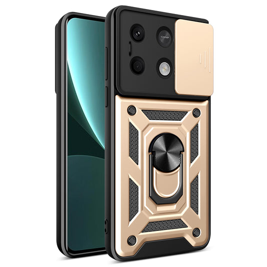 For Xiaomi Redmi Note 13 5G Phone Case Slide Lens Protection Shockproof Cover - Gold