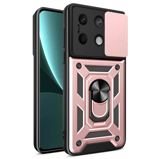For Xiaomi Redmi Note 13 5G Phone Case Slide Lens Protection Shockproof Cover - Rose Gold