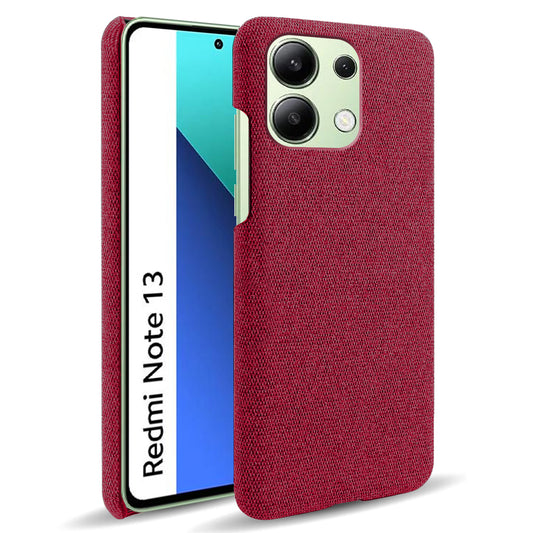 For Xiaomi Redmi Note 13 4G Phone Case Hard PC+Cloth Anti-slip Cover - Red