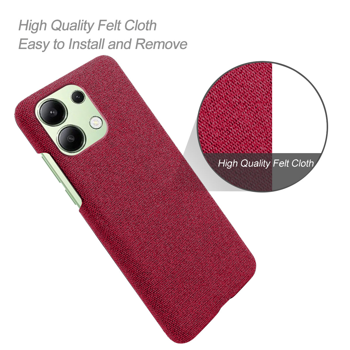 For Xiaomi Redmi Note 13 4G Phone Case Hard PC+Cloth Anti-slip Cover - Red