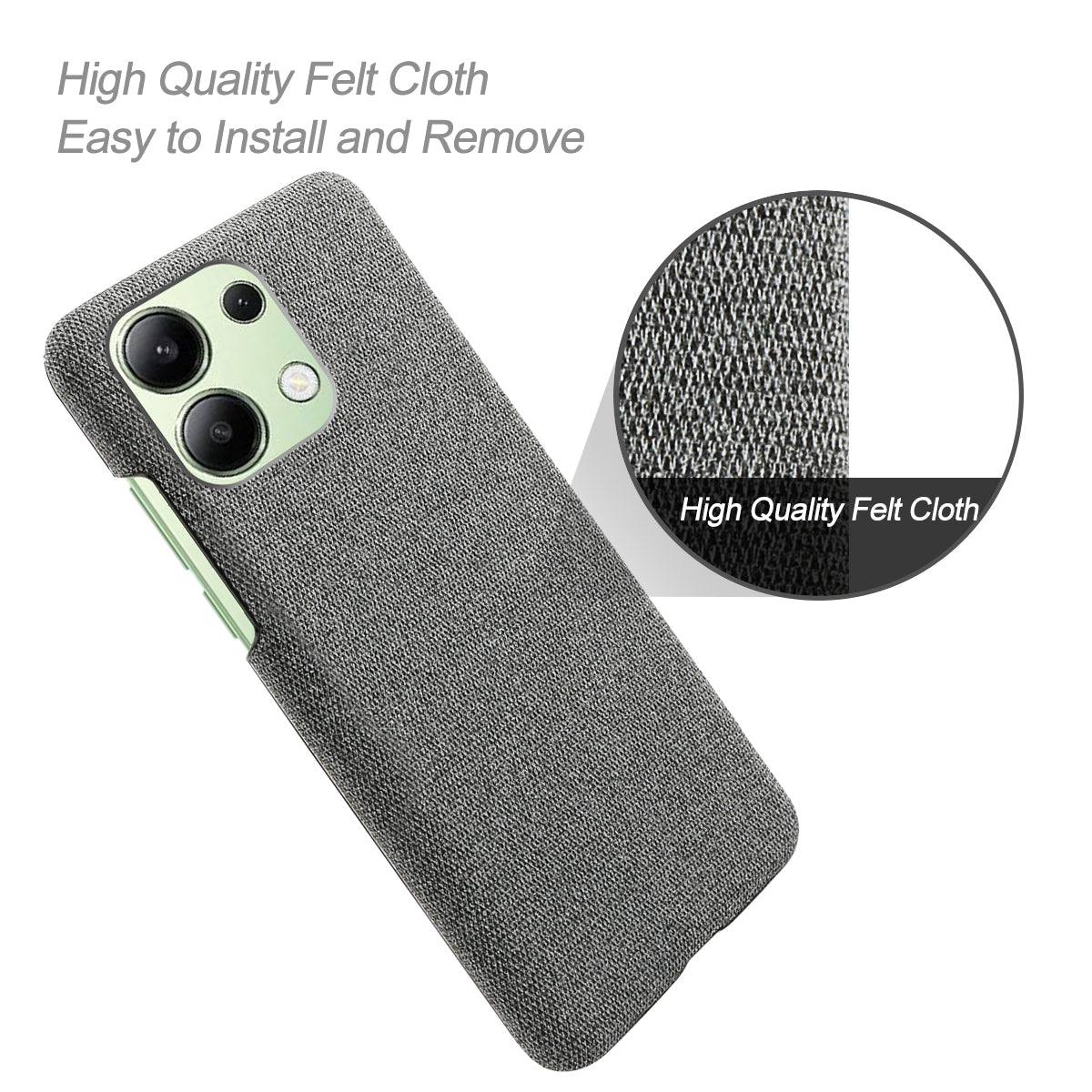 For Xiaomi Redmi Note 13 4G Phone Case Hard PC+Cloth Anti-slip Cover - Grey