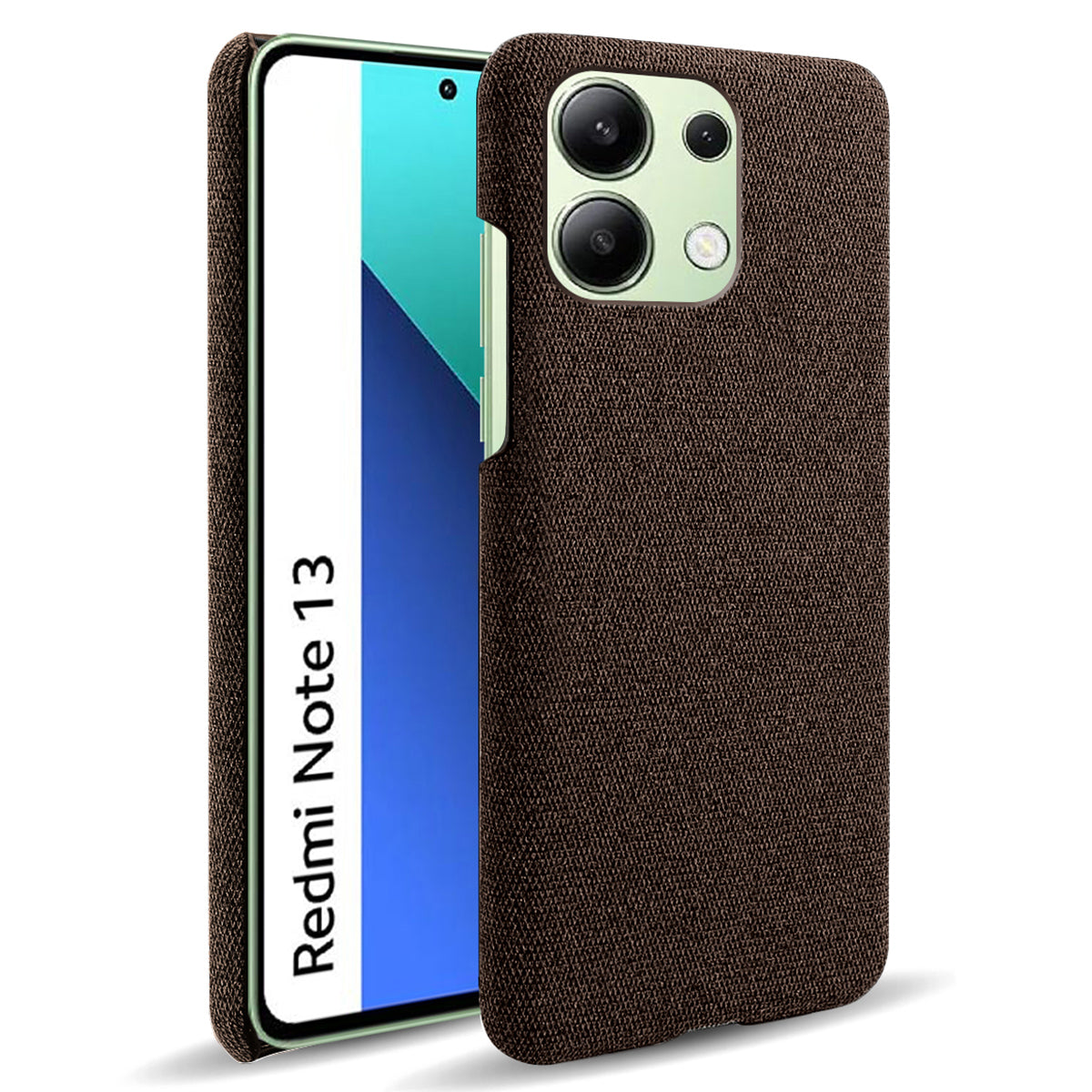 For Xiaomi Redmi Note 13 4G Phone Case Hard PC+Cloth Anti-slip Cover - Brown