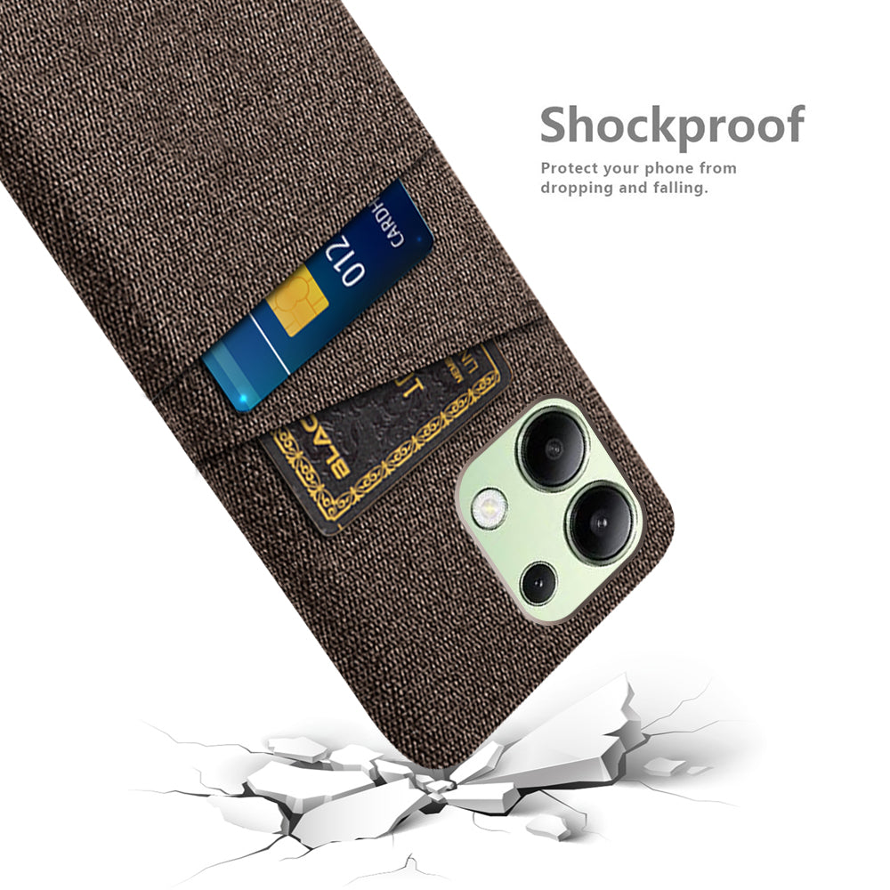 For Xiaomi Redmi Note 13 4G Phone Case Hard Protective Cover with Dual Card Holder - Brown