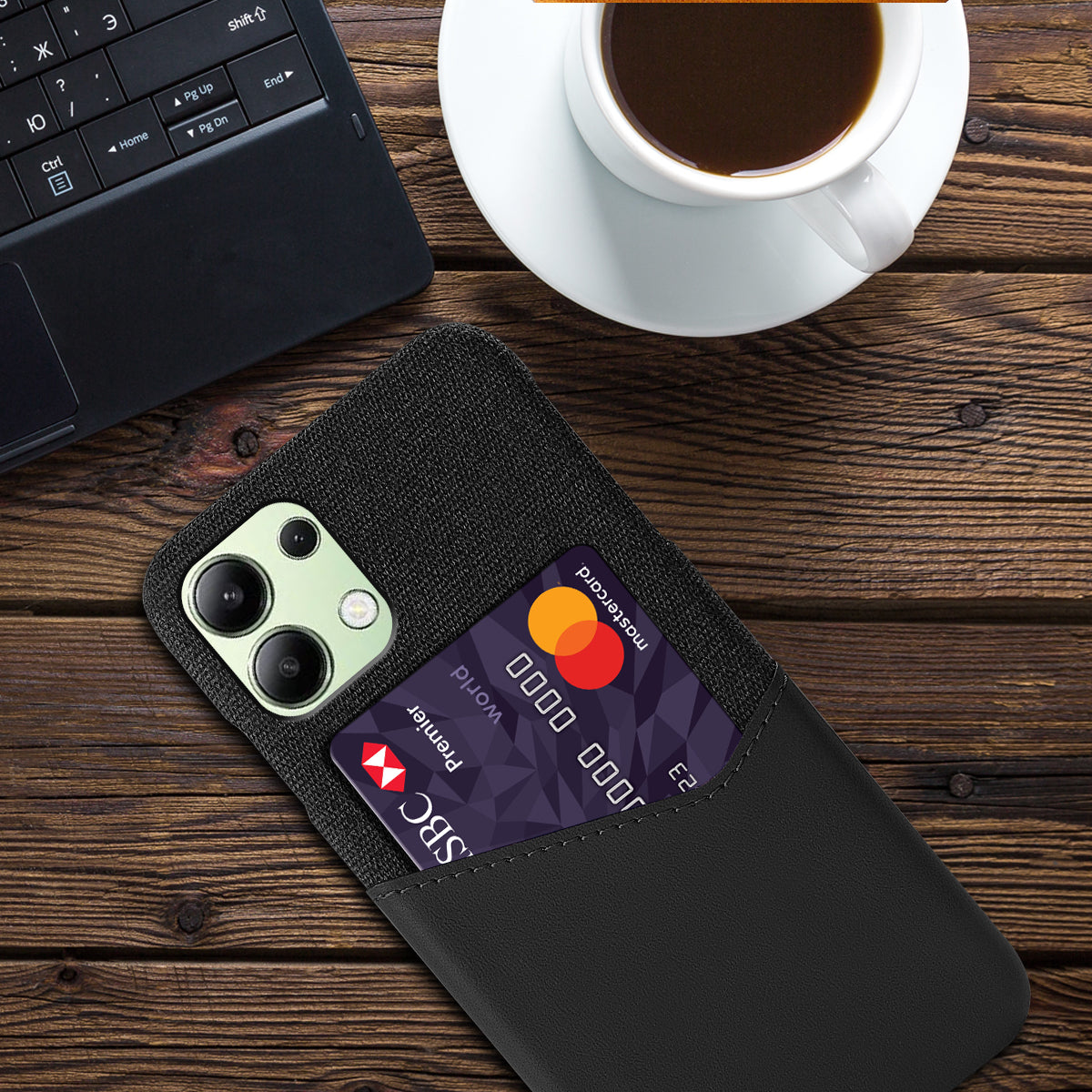 For Xiaomi Redmi Note 13 4G Phone Case PU Leather+PC Cover with Card Holder Slot - Black