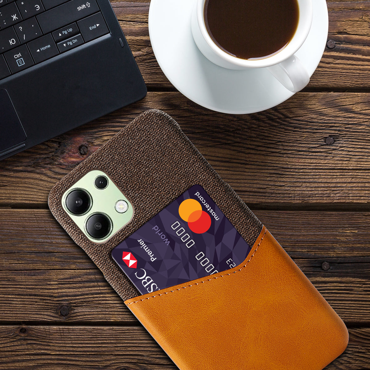 For Xiaomi Redmi Note 13 4G Phone Case PU Leather+PC Cover with Card Holder Slot - Orange