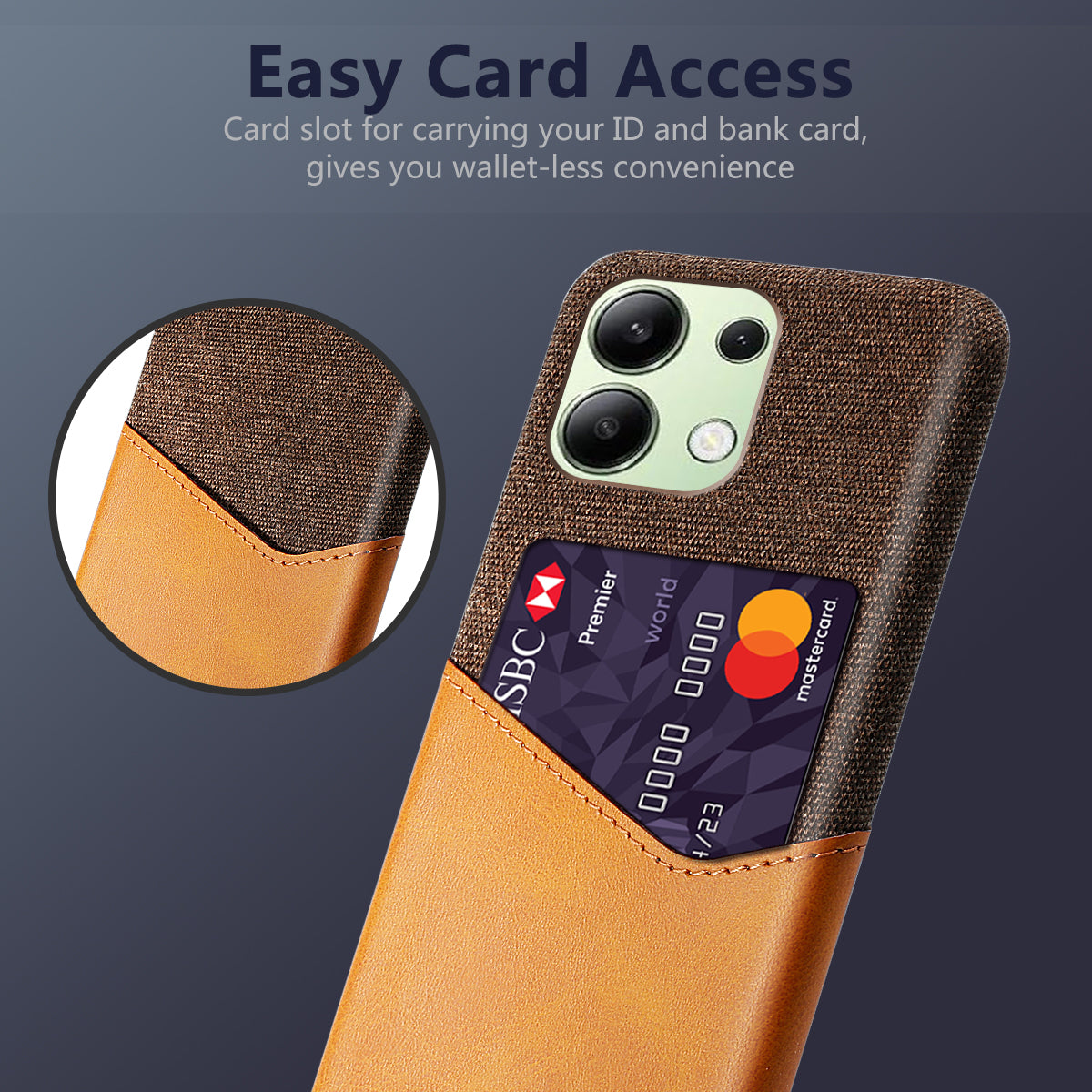 For Xiaomi Redmi Note 13 4G Phone Case PU Leather+PC Cover with Card Holder Slot - Orange