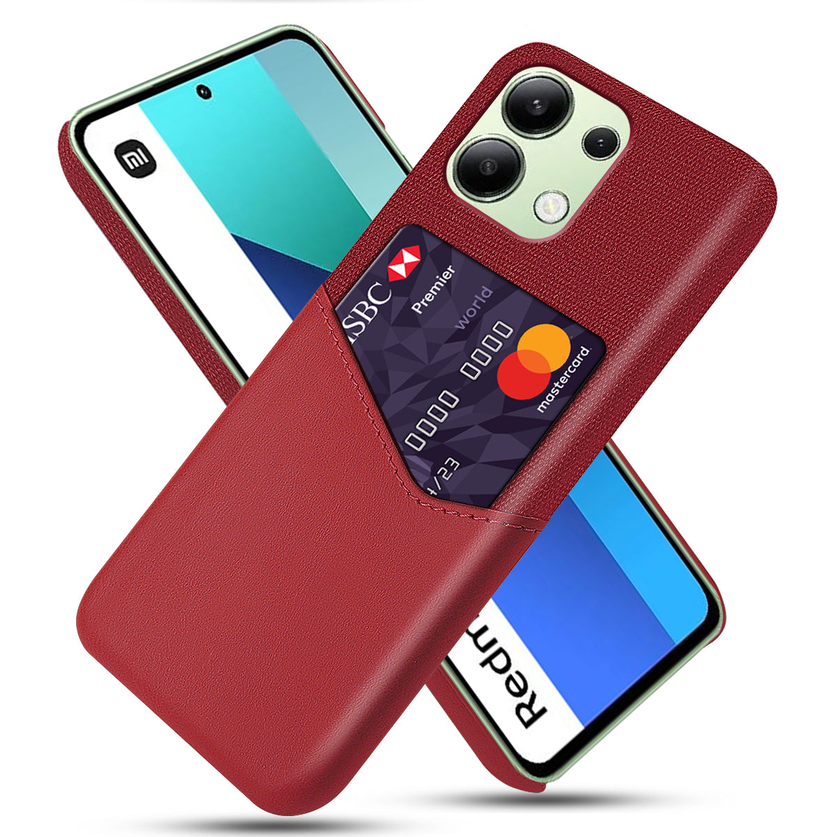 For Xiaomi Redmi Note 13 4G Phone Case PU Leather+PC Cover with Card Holder Slot - Red