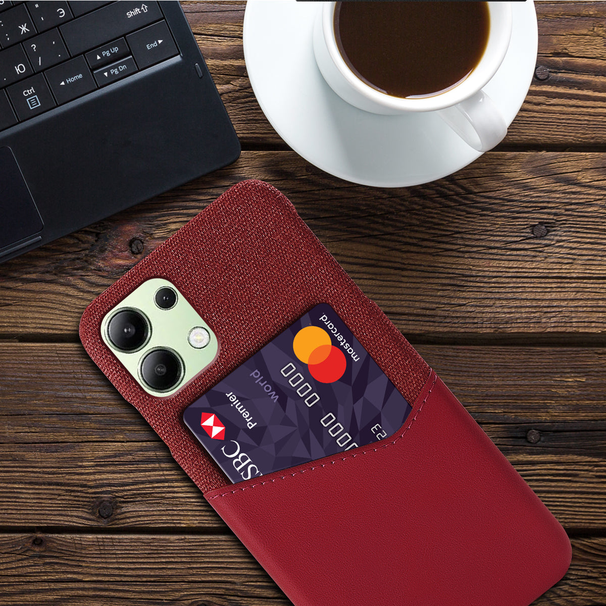 For Xiaomi Redmi Note 13 4G Phone Case PU Leather+PC Cover with Card Holder Slot - Red