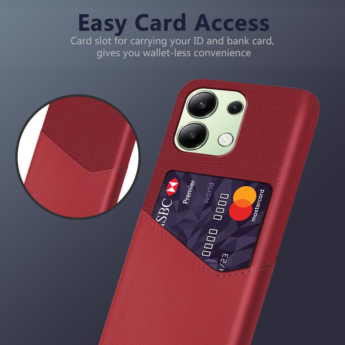 For Xiaomi Redmi Note 13 4G Phone Case PU Leather+PC Cover with Card Holder Slot - Red