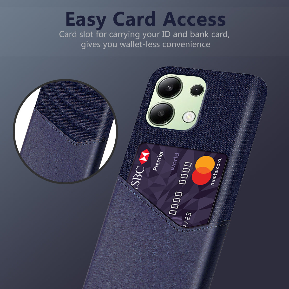 For Xiaomi Redmi Note 13 4G Phone Case PU Leather+PC Cover with Card Holder Slot - Blue