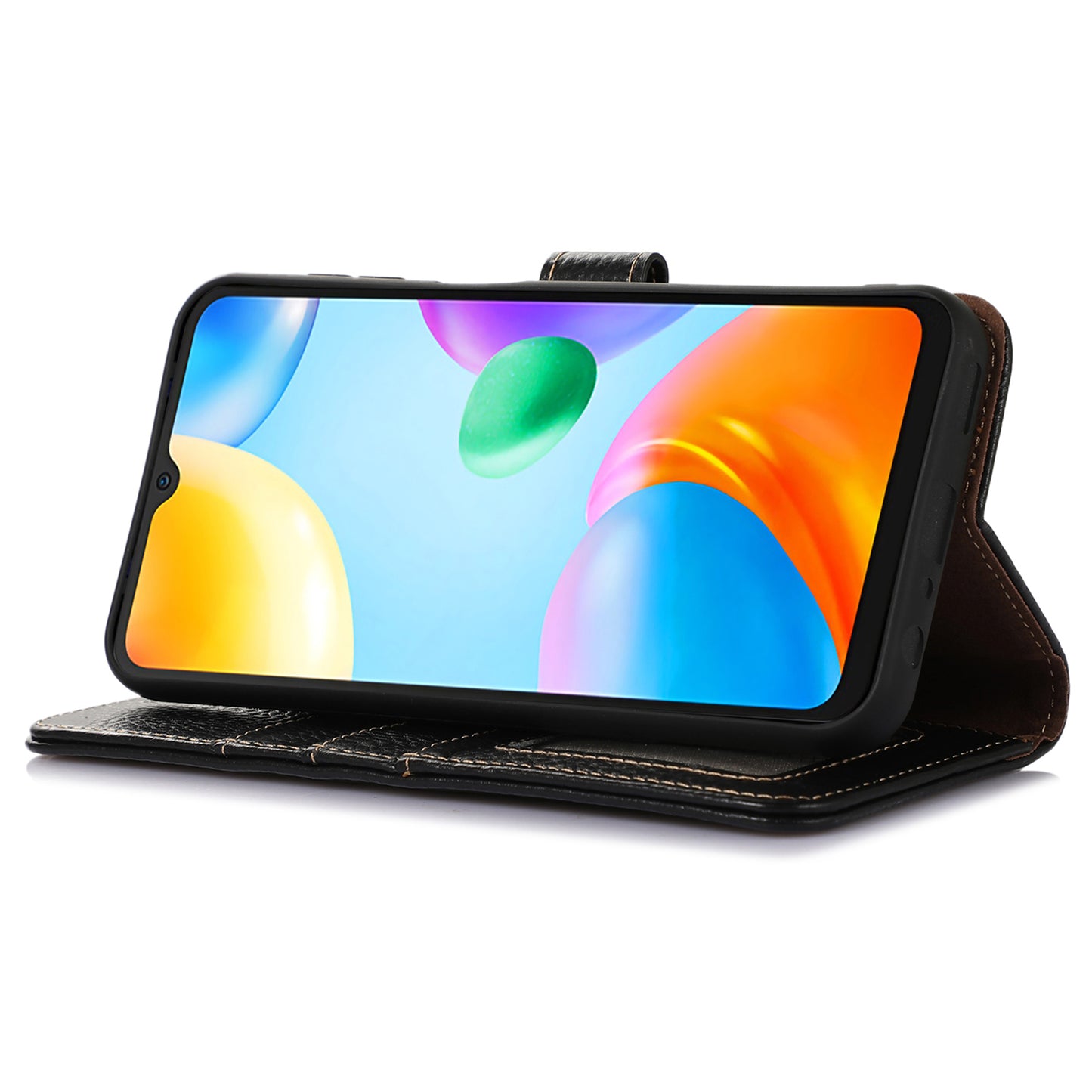 For Xiaomi Redmi Note 13 5G Phone Case RFID Blocking Genuine Cow Leather Flip Cover - Black