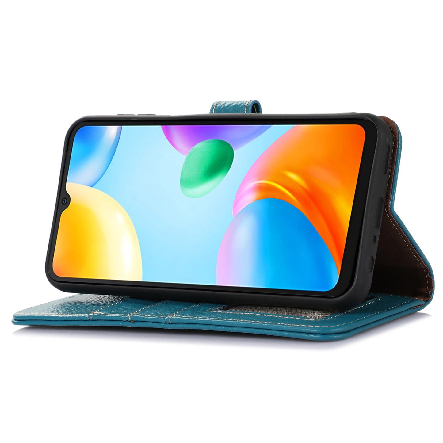 For Xiaomi Redmi Note 13 5G Phone Case RFID Blocking Genuine Cow Leather Flip Cover - Blue