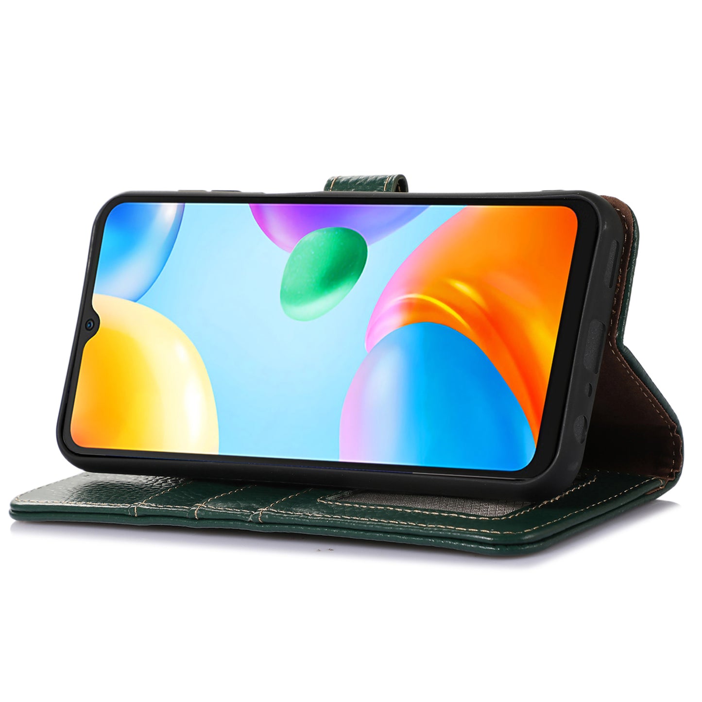 For Xiaomi Redmi Note 13 5G Phone Case RFID Blocking Genuine Cow Leather Flip Cover - Green