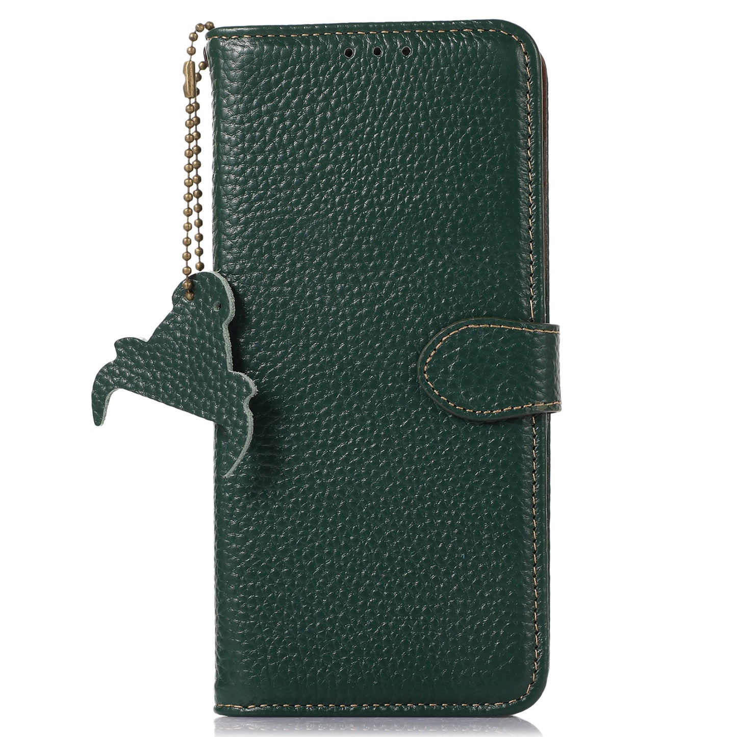 For Xiaomi Redmi Note 13 5G Phone Case RFID Blocking Genuine Cow Leather Flip Cover - Green