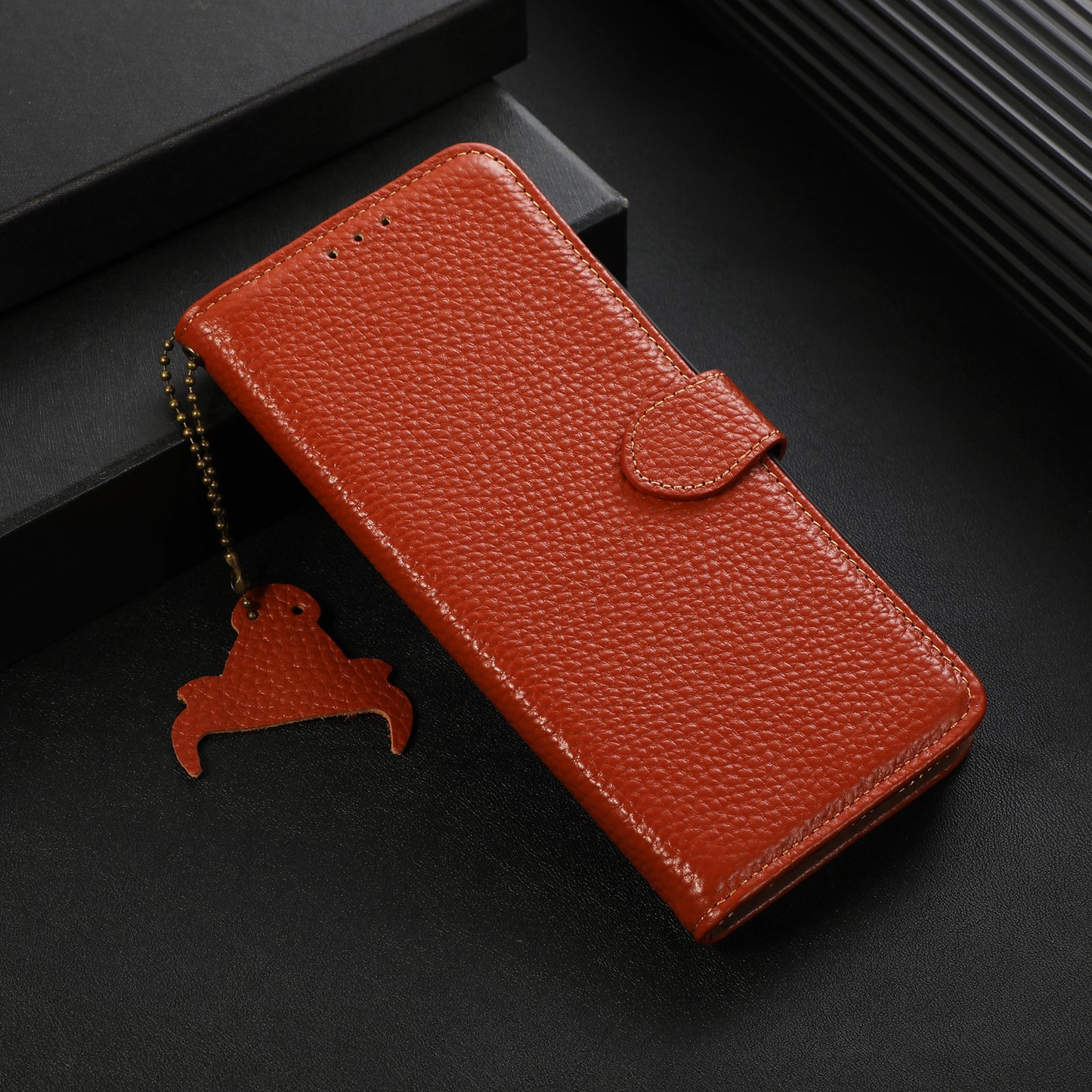 For Xiaomi Redmi Note 13 5G Phone Case RFID Blocking Genuine Cow Leather Flip Cover - Brown