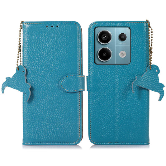For Xiaomi Redmi Note 13 Pro 5G / Poco X6 5G Phone Case Genuine Cow Leather Cover Card Holder - Blue