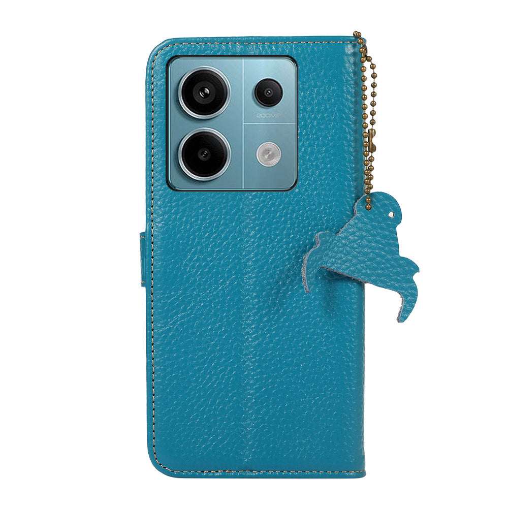 For Xiaomi Redmi Note 13 Pro 5G / Poco X6 5G Phone Case Genuine Cow Leather Cover Card Holder - Blue