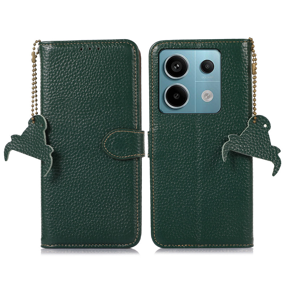 For Xiaomi Redmi Note 13 Pro 5G / Poco X6 5G Phone Case Genuine Cow Leather Cover Card Holder - Green