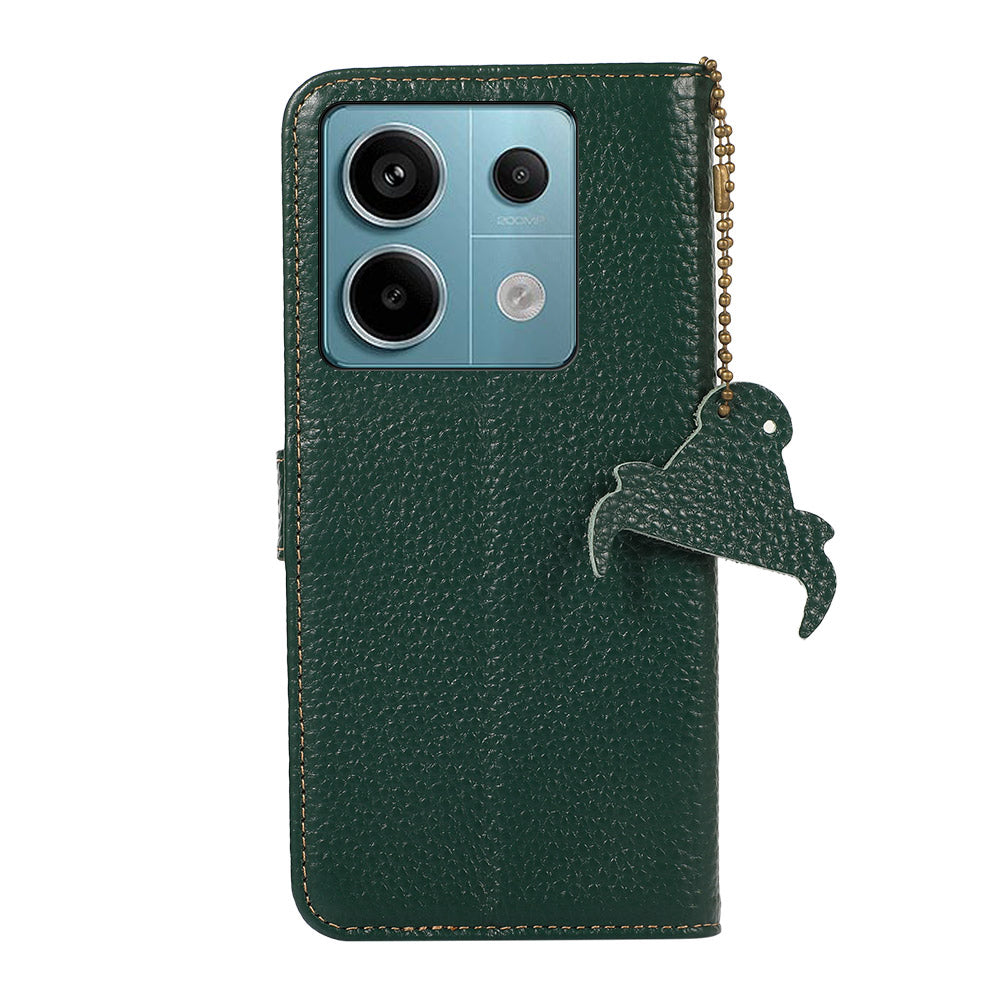 For Xiaomi Redmi Note 13 Pro 5G / Poco X6 5G Phone Case Genuine Cow Leather Cover Card Holder - Green