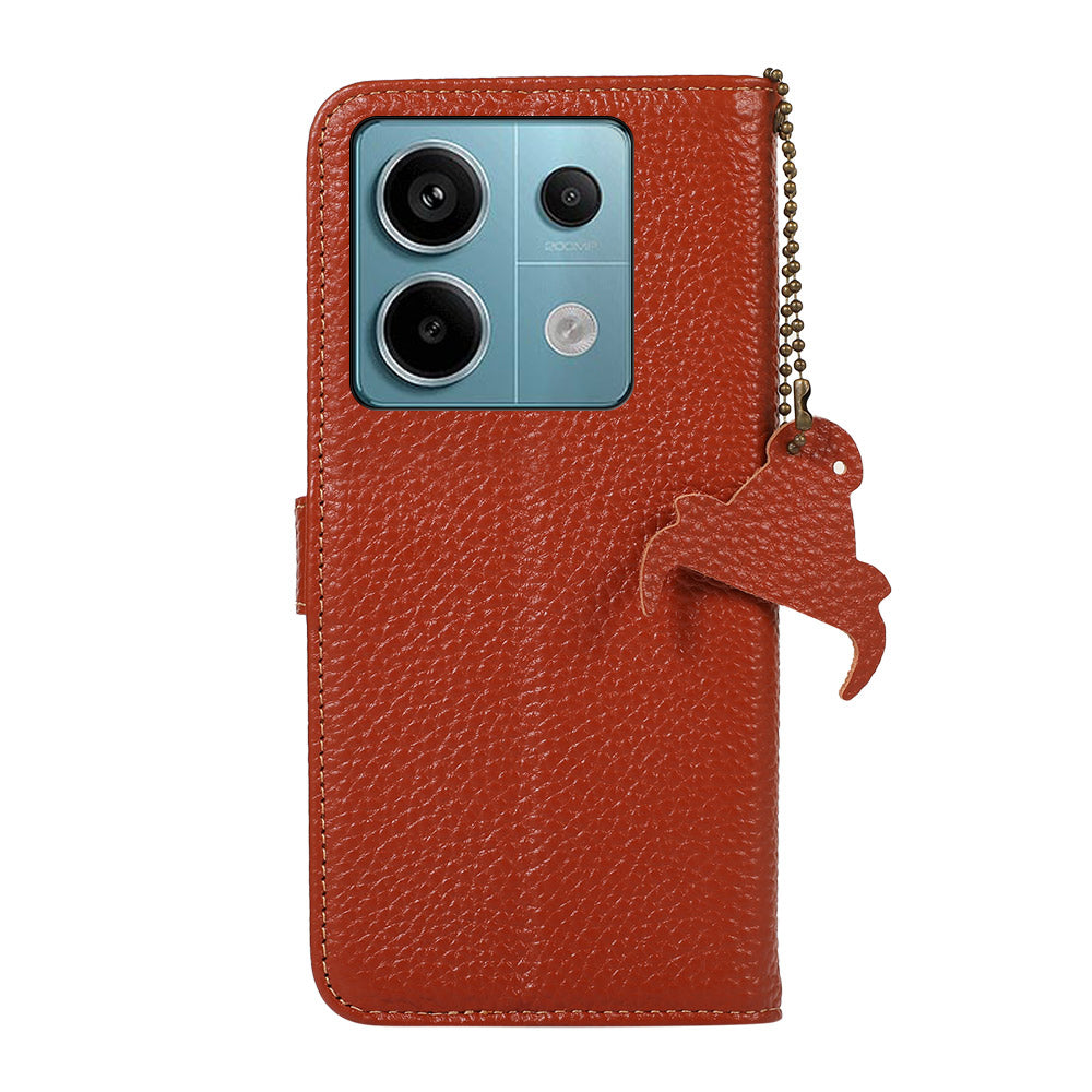 For Xiaomi Redmi Note 13 Pro 5G / Poco X6 5G Phone Case Genuine Cow Leather Cover Card Holder - Brown