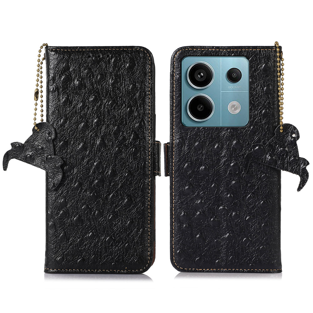 For Xiaomi Redmi Note 13 Pro 5G / Poco X6 5G Case Genuine Cow Leather RFID Blocking Phone Cover - Black